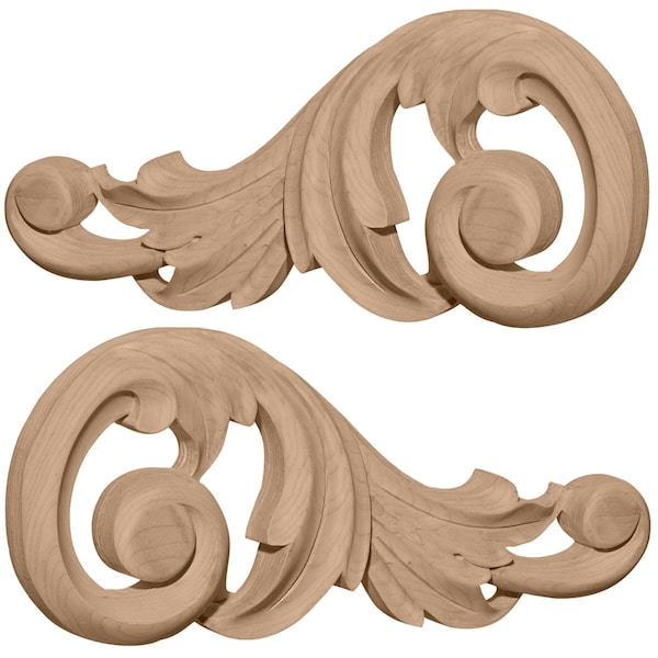 Ekena Millwork 9 1/8"W x 4 1/8"H x 3/4"D (Each Side) Medium Swaying Scrolls (Pair), Maple PR ONL09X04X01SWMA - main